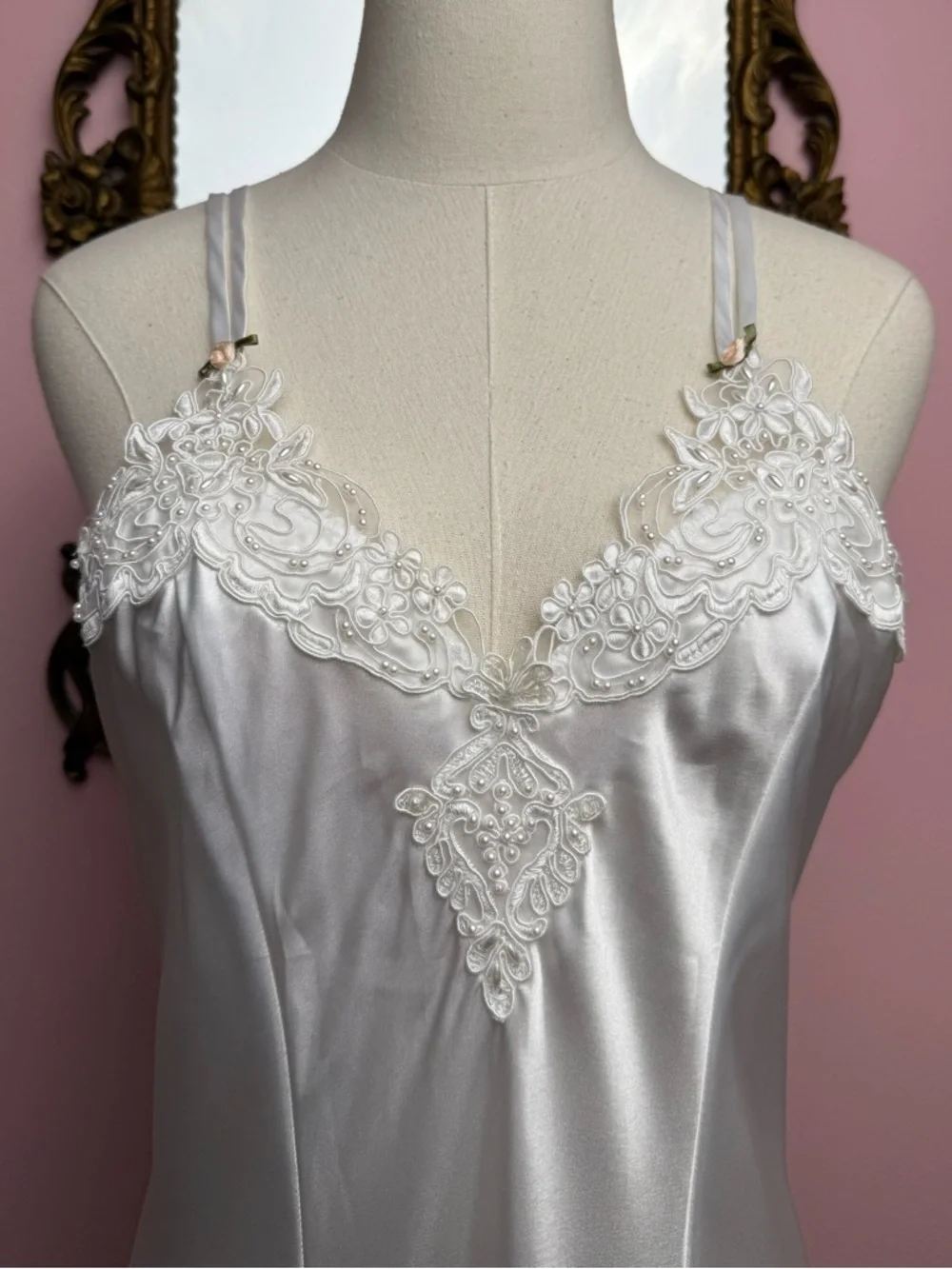 y2k Vintage White Rosette Double Strap Princess Nightgown Lingerie Dress Medium - Picture 2 of 10